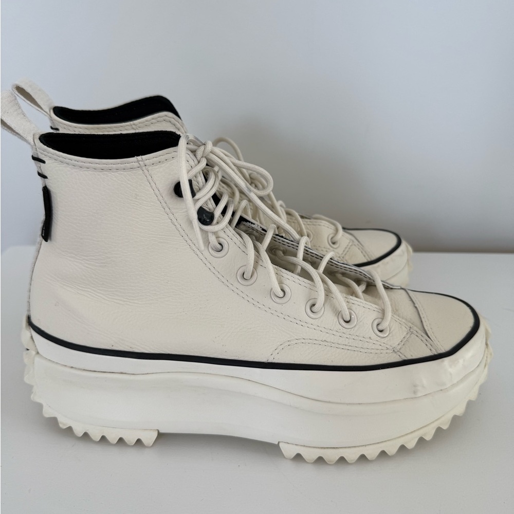 Unisex Run Star Hike Leather Platform Sneaker - Egret M8.5/W10 - Picture 3 of 9